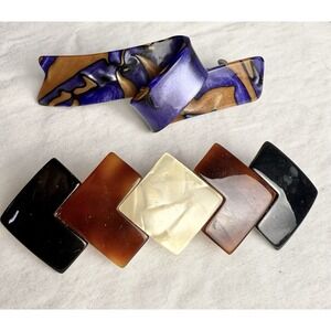 2 Vintage 80s/90s Abstract Geo Hair Barrettes Clips Purple Black Brown Acrylic